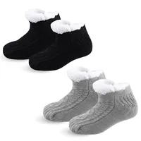 2 Paar Stoppersocken für Damen Herren, Strickhausschuhe Damen Indoor Schuhe Plüsch Bettschuhe, Kuschelsocken Stricken Winterhausschuhe Rutschfeste Slipper Fuß Warme Plüschhausschuhe Weihnachtssocken - XL