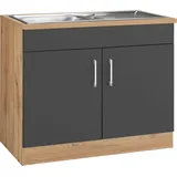 KOCHSTATION Spülenschrank KS-Colmar 100 cm, mit Metallgriff grau