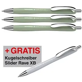 Schneider Kugelschreiber Slider Rave XB farbsortiert, Schreibfarbe: blau, 3 St. + GRATIS 1 Slider Rave XB weiß
