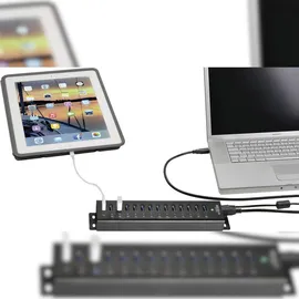 Renkforce RF-3897144 13 Port USB 3.2 Gen 1-Hub (USB 3.0) mit Aluminiumgehäuse, zur Wandmontage, mit Schnellladeport