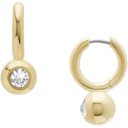 Paar Creolen FOSSIL "Schmuck Geschenk Edelstahl Ohrringe Bright Baubles, JA7254710", gold (gelbgoldfarben, edelstahlfarben, kristallweiß, kristallweiß), Ohrringe, Damen, Edelstahl-Metall, Edelstahl, Metall, mit Glasstein
