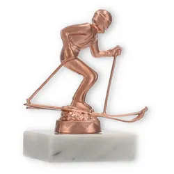 Pokal Metallfigur Ski Alpin bronze auf weißem Marmorsockel 11,0cm