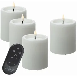 unique candles LED Kerzenset UNIQUE Rustik-Optik H: 15cm mit Batterien Fernb. 4er Set