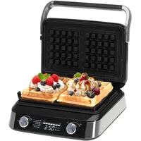 ADLER EUROPE Waffeleisen Belgische Waffel – Doppelwaffeleisen mit LCD Display – 2400W Waffelautomat für Butterwaffeln & Schokoladenwaffeln – 5 Programme, 7 Bräunungsstufen – Tief-Heizplatten 12x13x2cm