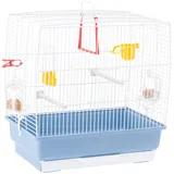Ferplast Gabbia per piccoli uccelli esotici e canarini REKORD 2 Gabbietta per uccellini, Completa di accessori e mangiatoie girevoli, robusto metallo verniciato Bianco e fondo in plastica Azzurro, 39 x 25 x h 41 cm