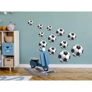 GRAZDesign Wandtattoo 12 Fußbälle Fußball Kinderzimmer, Wandaufkleber Jungen, Wanddeko Wandsticker Deko für Babyzimmer Baby Jungenzimmer Jungs, Aquarell / 57x80cm