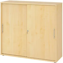 bümö Schiebetürenschrank 3OH - Aktenschrank abschließbar, Sideboard Schrank mit Schiebetüren in Ahorn, Relinggriff - Büroschrank aus Holz mit