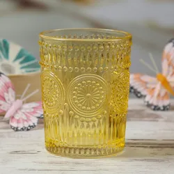 MARELIDA Trinkglas gelb 280ml Wasserglas Saftglas Vintage Boho Blumenmuster