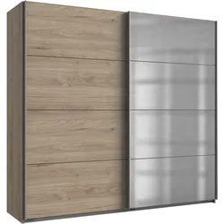 Schwebetürenschrank WIMEX "Ernie Kleiderschrank mit Spiegel, Made in Germany TOPSELLER", beige (hickoy, oak, nachbildung), B:225cm H:210cm T:65cm, Schränke, Schlafzimmerschrank weiß/beton 270cm Breit Preisknaller Basic, Topseller