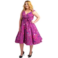 Miss Lavish London Frauen Plus Größe Kleider Retro Swing Blumen Rockabilly 40s und 50er Jahre Vintage Brautjungfer Kleid [GALAXIS-LILA-54] - 54