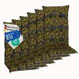 NYVI Hochlehnerauflage Hochlehner Auflagen 6er Set Barcelona - Gartenstuhlauflagen 118x50cm, (6 St), Stuhlauflage, Sitzauflage mit Halteband, UV-fest gelb|grau