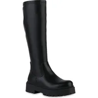 VAN HILL Damen Plateaustiefel Blockabsatz Profilsohle Schuhe Schwarz, 41