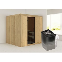 KARIBU Sauna »Rakvere«, inkl. 9 kW Saunaofen mit integrierter Steuerung, für 3 Personen - beige