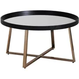 KADIMA DESIGN Design Couchtisch Rund Ø 78 cm Dunkel-Gold mit Spiegel Glasplatte Wohnzimmertisch Schwarz Metall-Gestell, Großer