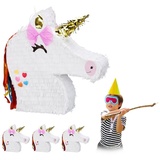 relaxdays Papierdekoration 4 x Pinata Einhorn rosa|weiß