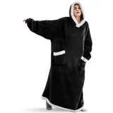 JMORCO Decke Mit ärmeln 150 cm Super Lange Flanell Decke Kälte-proof Nachthemd Pyjamas Ärmeln Winter Hoodies Sweatshirt Frauen Männer Pullover Fleece Riesige(Black,150cm) - 150