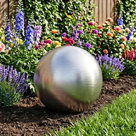 vidaXL Gartenbrunnen Gebürsteter Ball Ø 30 cm Silber Edelstahl 201