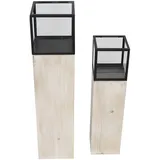 Frank Flechtwaren Windlichtsäule Modern, 2er Set, Holz, Metall, Mattschwarz, Glas Maße: 15 x 15 x 60 cm, 18 x 18 x 78 cm, ohne Kerzen