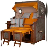 Mr. Deko Strandkorb Komplettset - bene living - Ammersee Mahagoni Bullauge - PE grau - Modell 586 - inkl. Liftersystem