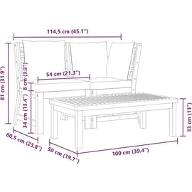vidaXL Garten-Lounge-Set Akazie Massivholz 3-tlg. Kissen dunkelgrau