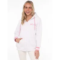 Zwilling Zwillingsherz Sweatjacke mit gesticktem "Moin" und neonfarbenen Details weiß