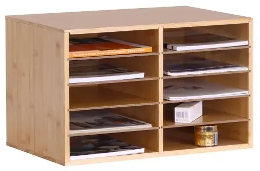 Relaxdays Dokumentenablage Bambus 10 Fächer Braun