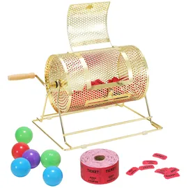 Vevor Lostrommel Glückskind 3500 Lose oder 100 Tombola-Kugeln Fassungsvermögen, Professioneller Los-Drehkäfig aus Metall, Lotterie-Drehscheibe, Losbox für Lotteriespiele Golden