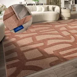 Teppich VILLEROY & BOCH "Therese", rosa (kupfer), B:160cm H:5,5mm L:230cm, Polyester, Teppiche, Nachhaltig, Wohnzimmer, Schlafzimmer, Modern, Hoch-Tief Effekt, Flur