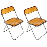 Supfine 2er Set Klappbarer Stühle Transparent Stuhlmit Rückenlehne, Stühle für Esszimmer Wohnzimmer Büro und Garten im Freien, Acrylstuhl - 46 * 46 * 77cm (Gelb)