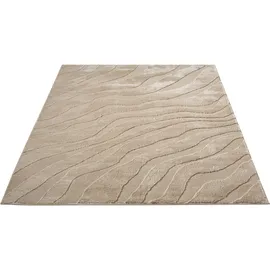 OTTO home Teppich OTTO HOME "Benia, Hoch-Tief-Struktur", beige, B:200cm H:19mm L:300cm, Kunstfaser, Teppiche, Teppich, Wellen-Design, leichter Glanz, modern, Wohnzimmer, Schlafzimmer