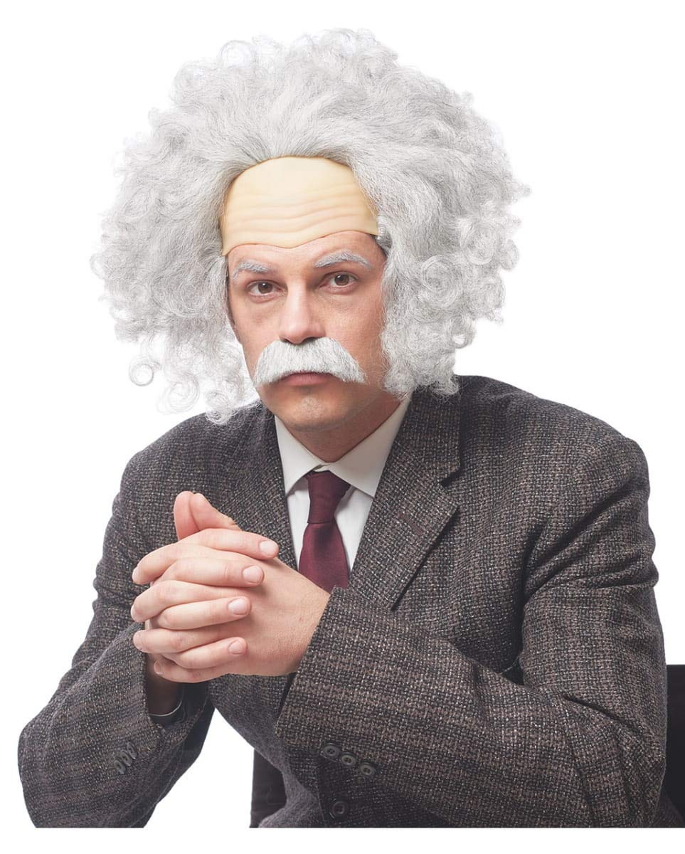Graue Einstein Perücke mit Schnauzbart als Kostüm Zubehör