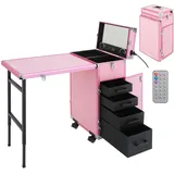 OUBUBY Kosmetikkoffer Trolley 2 in 1 Kosmetikkoffer Groß Kosmetik Trolley Make up Koffer Schminkkoffer mit Rollen & 4 Schubladen Friseurkoffer Alu Beauty Case Nagelkoffer Multikoffer (Pink)