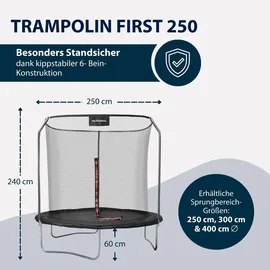 Hudora First Trampolin 250V 250 cm inkl. Sicherheitsnets rot/schwarz