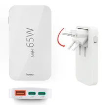 Hama Schnellladegerät 2x USB-C, 1x USB-A, flaches Mini-Ladegerät PD 65 W WS