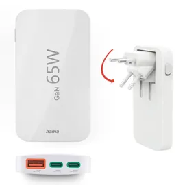 Hama Schnellladegerät 2x USB-C, 1x USB-A, flaches Mini-Ladegerät PD 65 W WS