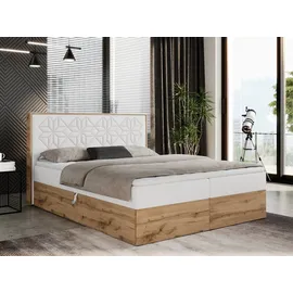 MKS Meble Boxspringbett 140x200 mit Bettkasten, Polsterbett 140x200 mit Matratze H3, Boxspringbett 140x200 mit Kopfteil, Boxspringbett mit Massivholz - Nessi... - Weiß