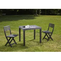 Dmora Outdoor-Lounge-Set Ortisei, Gartenset mit 1 rechteckigen Tisch und 2 Klappstühlen, Indoor- und Outdoor-Set, 100 - Italy, Anthrazit