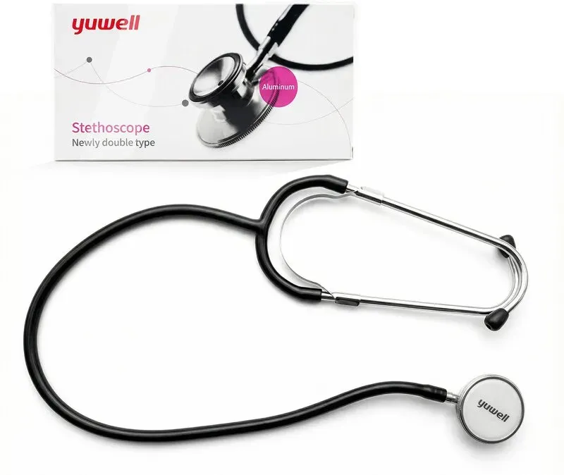 yuwell Stethoskop für Krankenpfleger, Ärzte, Erwachsene, Medizinstudenten – flexibles Doppelkopf-Stethoskop aus Aluminium mit schwarzem Schlauch, für den Heimgebrauch und medizinische Versorgung