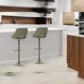 Mendler 2er-Set Barhocker HWC-N64, Barstuhl Tresenhocker, Fußablage drehbar, Kunstleder Metall ~ grün