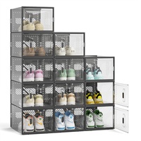 FUNLAX Schuhboxen Stapelbar Transparent, mit 12 Schuhregal Plastik, Schuhkarton Kunststoff Steckregal, Shoe Box mit Tür, für Schuhe bis Größe 47