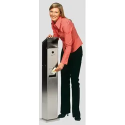 PROREGAL Kombiascher Standsäule für Außenbereich | HxBxT 115x18x15cm | Edelstahl | Mülleimer Aschenbecher Abfalleimer