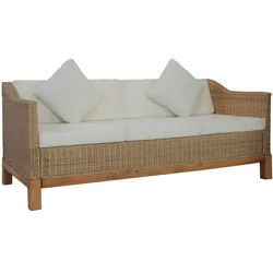 vidaXL 3-Sitzer-Sofa mit Polstern Natürliches Rattan