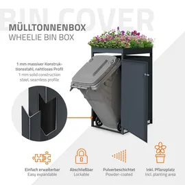 ML-Design Mülltonnenbox 1er mit Pflanzdach 1 Tonne 240L, 68x80x124 cm, Stahl, wetterfest, Abschließbare Mülltonnenverkleidung