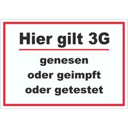 Hier gilt 3G Hinweis Aufkleber mit Text A4 (210x297mm)