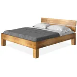 Moebel-Eins Massivholzbett, CURBY 4-Fuß-Bett mit Kopfteil, Material Massivholz, rustikale Altholzoptik, Fichte 216 cm x 35 cm