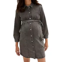 Damen Baumwoll-Kleid Frühlings-Kleid mit Knopfleiste Schwangerschafts-Kleid Mini-Kleid Umstandsmode Denim-Kleid 936090 Grau - 48