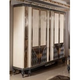 Casa Padrino Kleiderschrank Luxus Barock Schlafzimmerschrank Beige / Schwarz / Gold - Prunkvoller Massivholz Kleiderschrank im Barockstil - Barock Schlafzimmer & Hotel Möbel - Edel & Prunkvoll