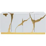 Kare Sideboard, Cracked Weiß, Gold, 165x80cm