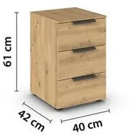 Rauch Möbel Flipp, Kommode für Schlafzimmer, Kinderzimmer, Wohnzimmer, Jugendzimmer, Flur, Garderobe, 3 Schubladen, mit Softclose-Funktion, Farbe Eiche Artisan, Holz, Breite 40 cm,