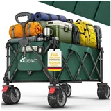 TRESKO Bollerwagen TRESKO® GV-215 Faltbarer Bollerwagen Handwagen (Faltbarer Strandwagen Extra Breite All-Terrain-Räder, Transportwagen mit Tragetasche), faltbar 215L mit Bremse Handwagen klappbar 150kg inkl. Vollgummireifen grün